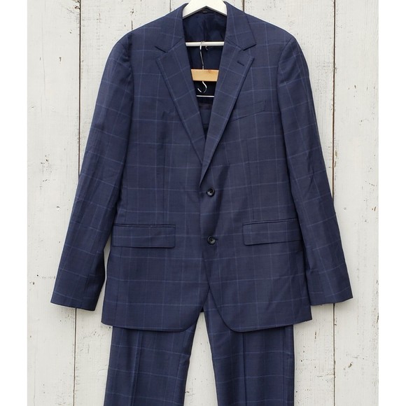 Bonobos Navy Blue Windowpane Wool Suit Men's Blazer Jacket 40R / 33 Pants Slim - Picture 6 of 16